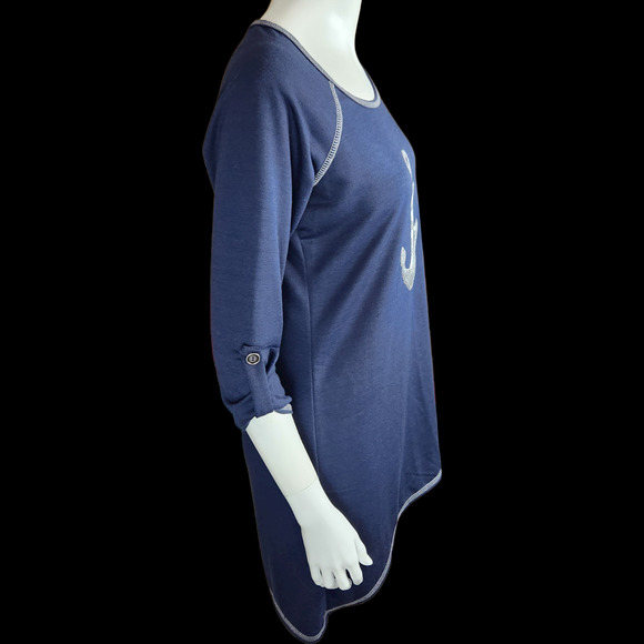 Lily Bleu Beach Navy Anchor Beach Cover-Up Womens M Sequin Rolled Sleeves TShirt - Picture 5 of 10